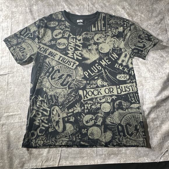 ACDC All Over Print T Shirt AC/DC Hells Bells Back In Black Size Large . Retro - Picture 1 of 6